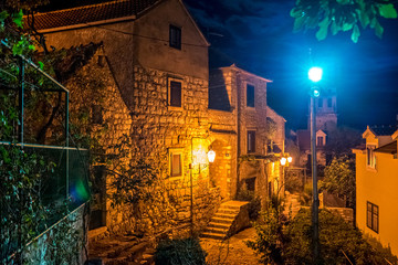 Colorful Old Town of Omis, Croatia at Night, Fortress Mirabela
