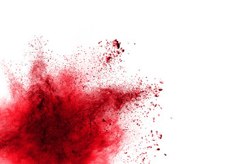 Red Color powder splash cloud isolated on white background