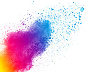 Launched colorful powder isolated on white background
