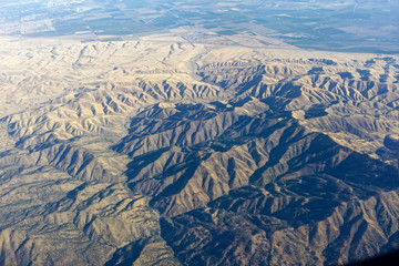 Aerial view of rugged mountain range between San Francisco and Sacramento.
