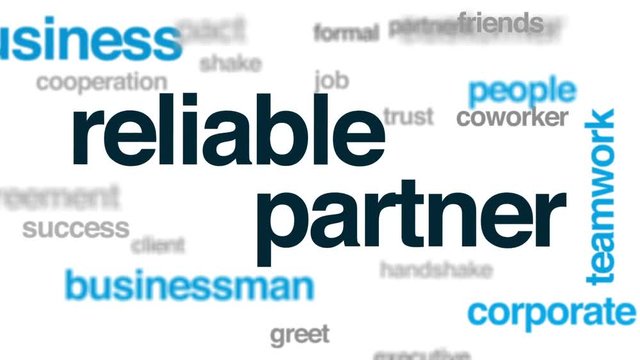 Reliable partner animated word cloud, text design animation.