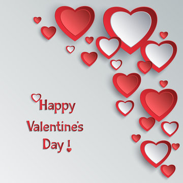 Valentines day background with 3d paper hearts