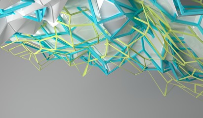 
3D Rendering Of Abstract Low Poly Shape With Color Mesh Background