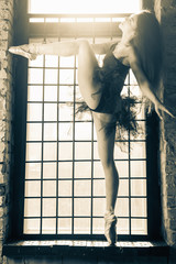 Ballerina dancing indoor, vintage. Healthy lifestyle ballet © petunyia