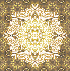 Golden luxury mandala with oriental background.Floral mandala ornament for wedding party invitation, spa beauty, yoga salon, wallpaper, bridal fashion and christmas holiday cards.