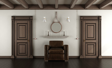 Classic room with armchair and closed doors