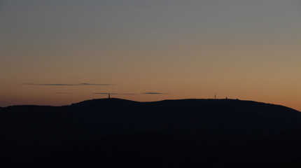 Side profile of Feldberg in the Black forest, Germany, at dusk