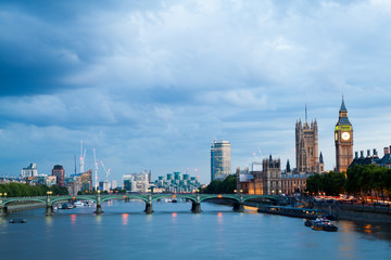 Fototapeta na wymiar London at dawn. View from Golden Jubilee bridge