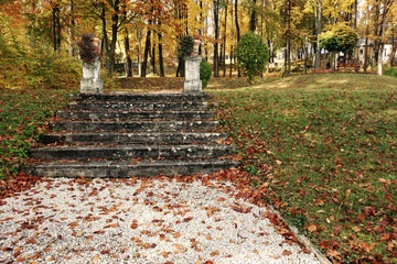 Stone stairs in autumn season