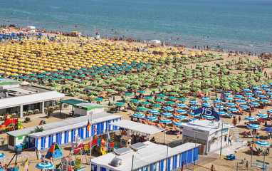Public beach in Rimini on the Mediterranean Sea