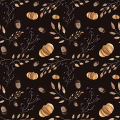 Watercolor autumn seamless pattern hand painted leaves thanksgiving holiday