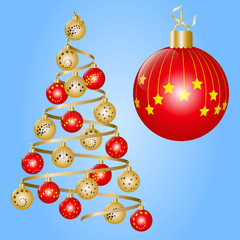 Christmas tree decorated golden and red christmas balls. Vector illustration EPS10