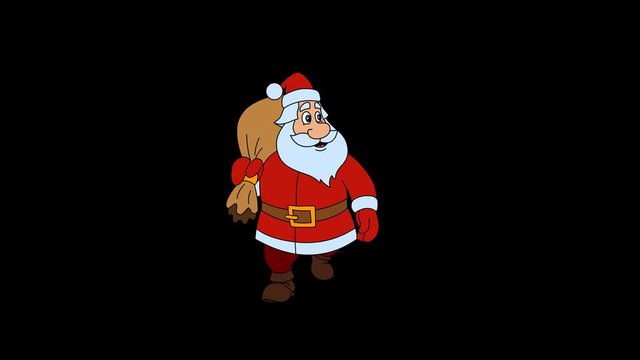 Santa Claus is coming with a Christmas gift bag and looking through binoculars. looping  and hand drawn character animation. 29.97 fps.