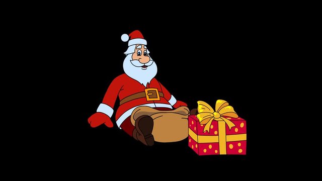 Santa Claus is up on the rock presenting holiday box with a Christmas gift. Looping and hand drawn character animation. 29.97 fps.