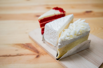 white chocolate cake, strawberries cake, cut piece