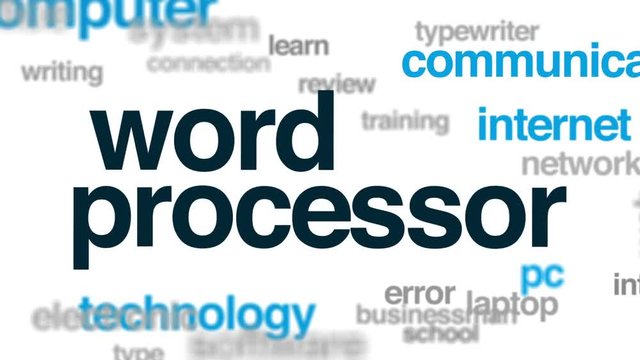 Word processor animated word cloud, text design animation.