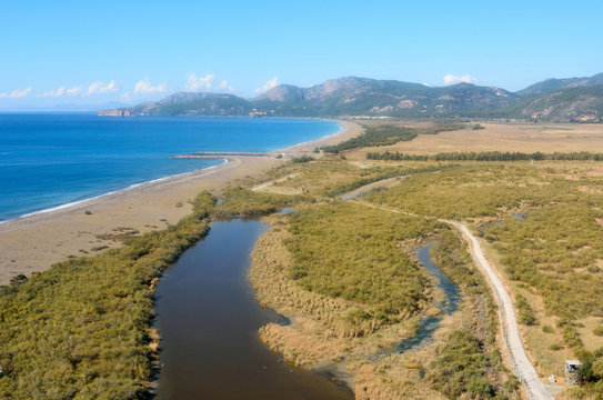 Aerial View Over Dalaman River And Beach In Turkey