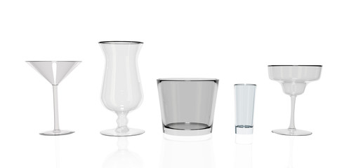 Classic cocktails glasses isolated on white