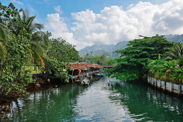 Fototapeta na wymiar Fishing village on the island in Southeast Asia