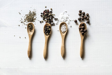 spices on wooden spoons