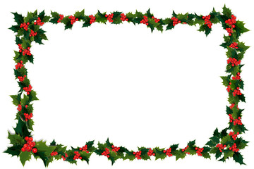Illustation of holly leaves and berries in a Christmas frame