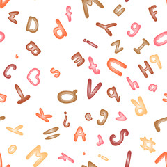 Seamless pattern with an alphabet of modeling clay. Wallpaper or textile.