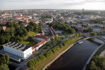 VILNIUS: Aerial View of Vilnius Old Town, river Neris in Vilnius, Lithuania