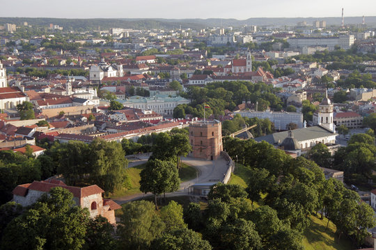 Vilnius, Lithuania: aerial top view of Upper or Gediminas Castle