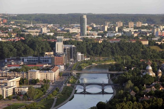 VILNIUS: Aerial View of city center, river Neris in Vilnius, Lithuania
