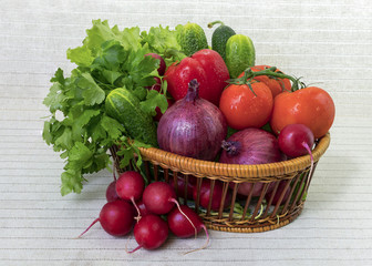 Large basket with autumn vegetables