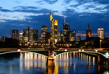 Fototapeta na wymiar Panorama of Frankfurt financial metropolis over Men river by night, Germany 