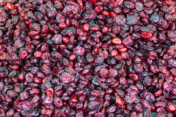 Dried cranberry background. Sineu market, Majorca, Spain