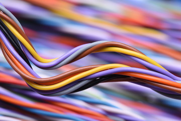 Closeup of wire and cable in computer it network systems