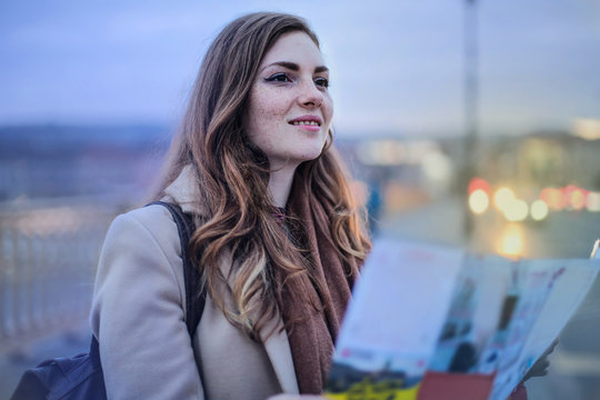 Girl visiting a city