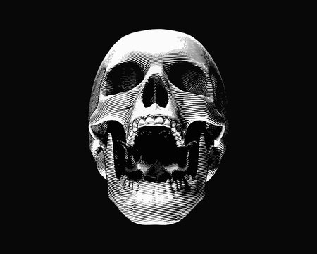 Naklejka Engraving skull illustration scream on black BG