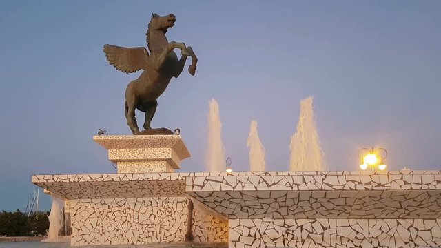 Statue Pegasus at Corinth in Peloponnese in Greece.