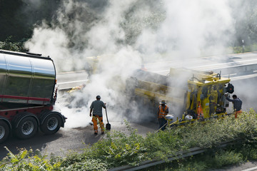 Construction site roadwork, new asphalt layer