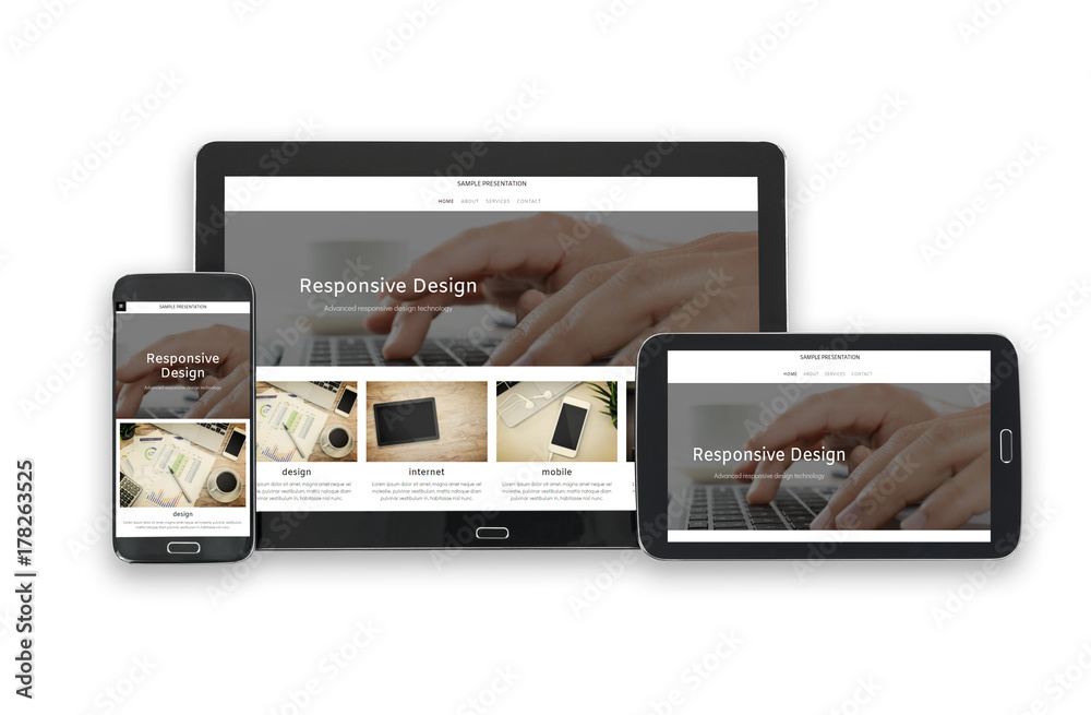 Wall mural concept image of multi device technology for responsive design presentation - digital tablet and sma