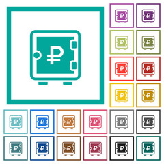 Ruble strong box flat color icons with quadrant frames