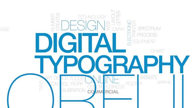 Digital typography animated word cloud, text design animation. Kinetic typography