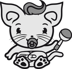 klein kind baby windel rassel schnuller schwanger eltern süß niedlich katze kätzchen winken comic cartoon design haustier