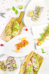 Catering, a lot of cold snacks on table