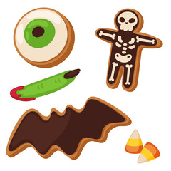 Halloween cookie symbols of food night cake party trick or treat candies vector illustration.