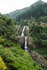 Waterfall in deep forest near Nuwara Eliya in Sri Lanka