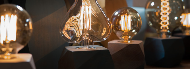  incandescent lamps close-up. .decorating a house using a loft lamp