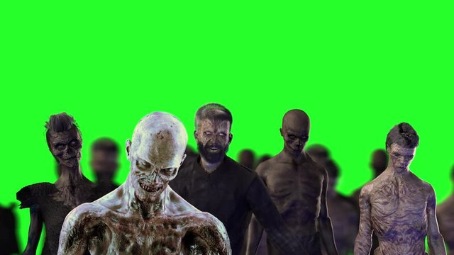 crowd of zombies Halloween background on a green background