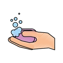 bathroom hand holding soap bubbles higiene