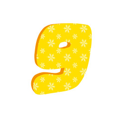 Colorful 3d number 9 made of snowflakes.Stylish vector icon