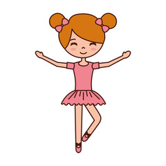 the little girl danced ballet with tutu dress and bun hair