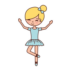 the little girl danced ballet with tutu dress and bun hair